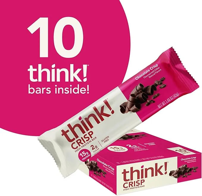think! Protein Bars, High Protein Snacks, Gluten Free, Kosher Friendly, Chocolate Crisp, 10 Count (Packaging May Vary) - P...