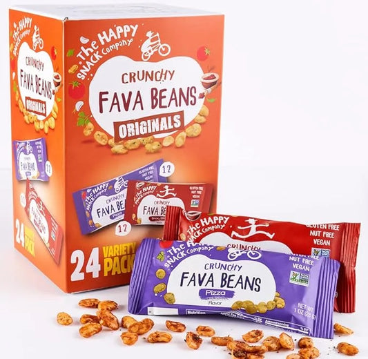 The Happy Snack Company Fava Beans Variety Pack 24 x 1 oz (Smoky BBQ Flavor and Pizza Flavor).Gluten free. Nut free. Dairy...