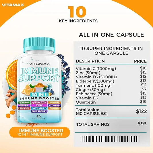 10-in-1 Immune System Support Booster D3, Selenium, B6, Echinacea (60 Count 2))