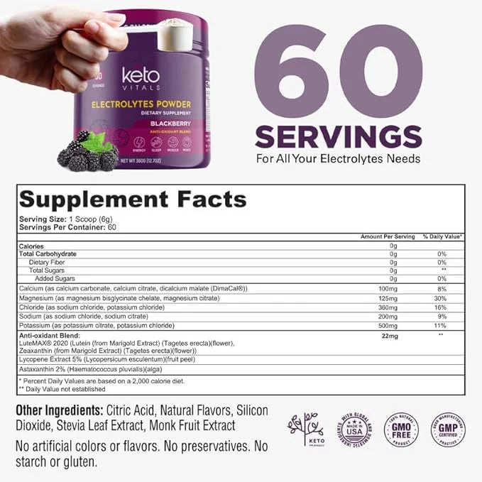 Keto Vitals Electrolytes Powder - Antioxidant Blend Keto Electrolytes Powder with Potassium, Magnesium, Sodium, & Calcium ...