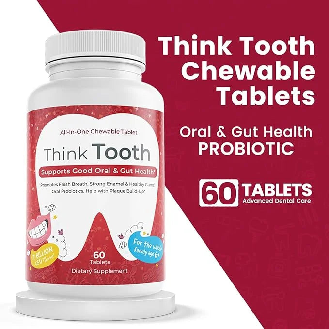 Think Tooth Chewable Tablets Supports Oral & Gut Health - Dental Probiotic Supplement for Fresh Breath & Healthy Gums - Ad...