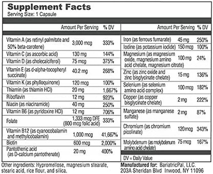 BariatricPal Multivitamin ONE 1 per Day! 45mg Iron (30 Count)