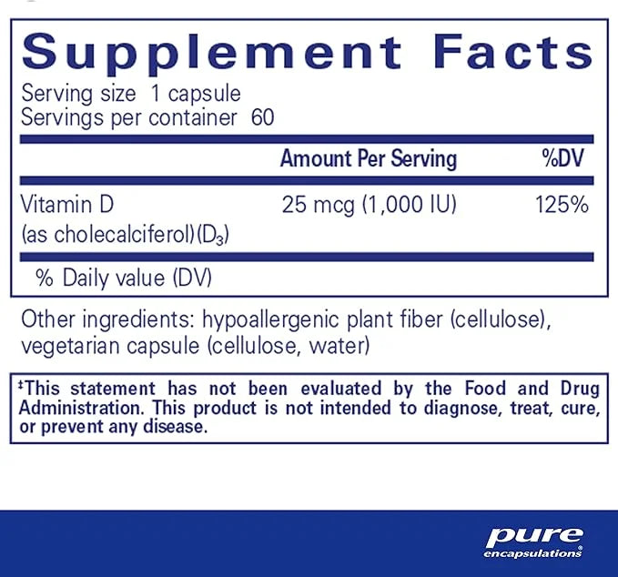 Pure Encapsulations Vitamin D3 25 mcg (1,000 IU) 60 Capsules