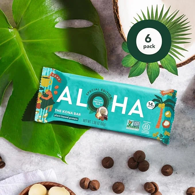 ALOHA Organic Plant Based Protein Bars | The Kona Bar - Special Edition | 6 Count, 1.98oz Bars | Vegan, Low Sugar, Gluten ...