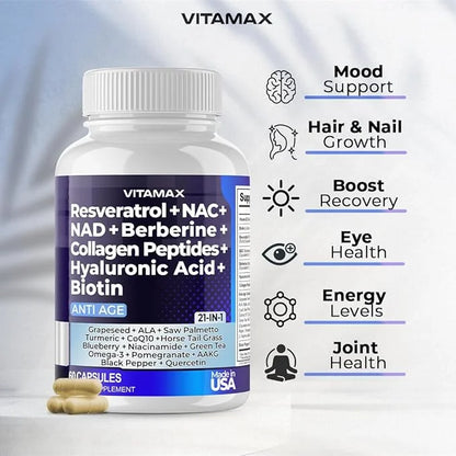 Resveratrol NAD+ Berberine Hyaluronic Acid 21-in-1 Women (60 Count 1)