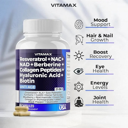 Resveratrol NAD+ Berberine Hyaluronic Acid 21-in-1 Women (60 Count 1)