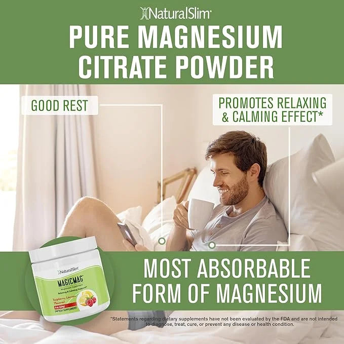 NaturalSlim Magicmag Pure Magnesium Citrate Powder Stress, Constipation, Muscle, Heart Health, and Sleep Support | Raspber...