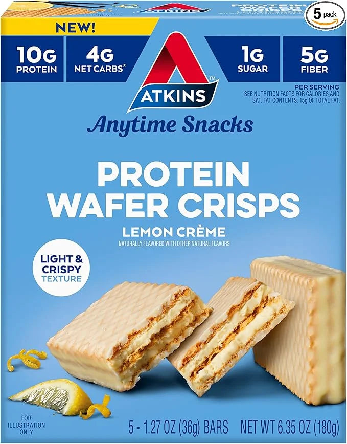 Atkins Lemon Wafer Crisps, Protein Snack, 10g Protein, 4g Net Carbs, 1g Sugar, 5g Fiber, 5 Count - Product Image