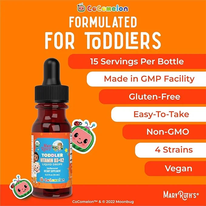 MaryRuth Organics CoComelon Vitamin D3 K2 Liquid Drops for Toddlers | Vitamin K2 D3 Supplement for Kids Ages 1-3 | Calcium...