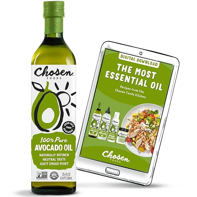 Chosen Foods 100% Pure Avocado Oil for Cooking - 25.4 floz - Rich in Good Fats, Vitamin E, Naturally Refined, High Smoke P...