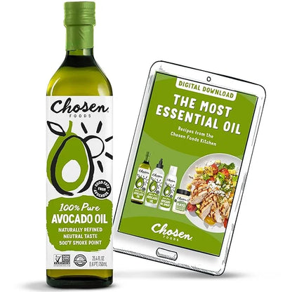 Chosen Foods 100% Pure Avocado Oil for Cooking - 25.4 floz - Rich in Good Fats, Vitamin E, Naturally Refined, High Smoke P...