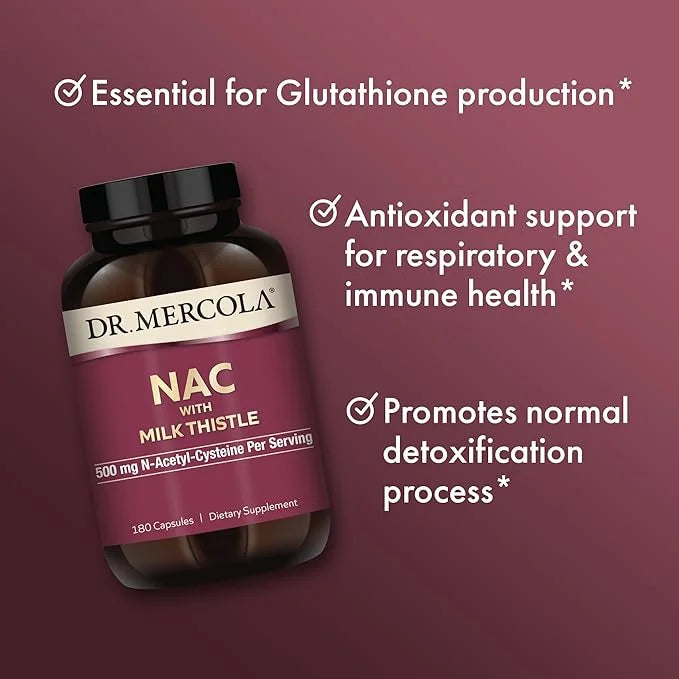 Dr. Mercola NAC with Milk Thistle, 90 Servings (180 Capsules), 500 mg