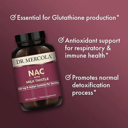 Dr. Mercola NAC with Milk Thistle, 90 Servings (180 Capsules), 500 mg