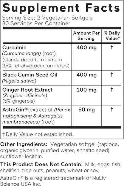 Smarter Nutrition Curcumin Softgels 95% Tetrahydrocurcuminoids (60 Count 6)