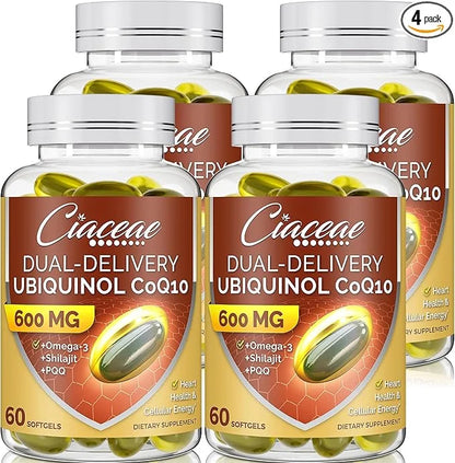 Ubiquinol CoQ10 600 MG Softgels Omega-3 & Coenzyme-Q10, Active CoQ10 Ubiquinol 240 Servings