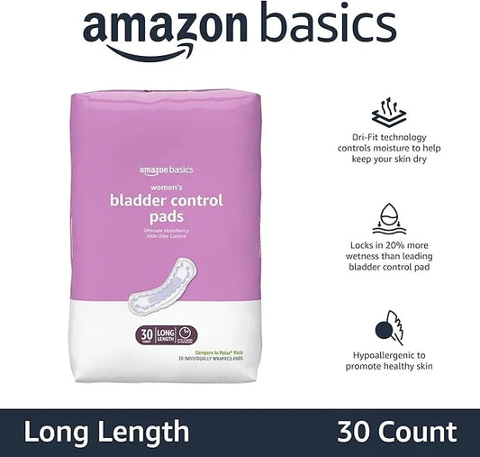 Amazon Basics Women's Incontinence Pads, Bladder 30 Count, (1 Pack 30)