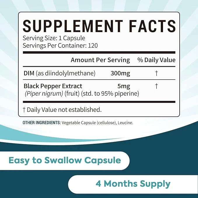 DIM Supplement 300mg for Women & Men, Estrogen Balance & Metabolism, Hormone Balance, Menopause Support, Energy Maintainen...