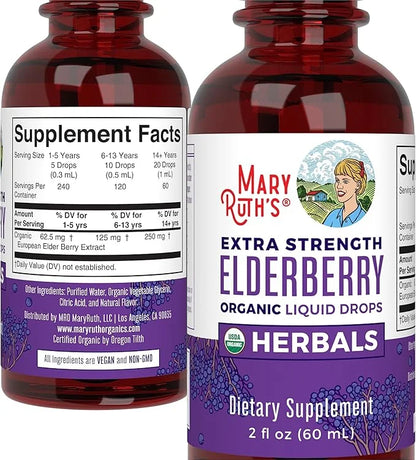 MaryRuth Organics Elderberry Syrup Extra Strength, USDA Organic Elderberry, Sugar Free Adults & Kids Immune Support Supple...