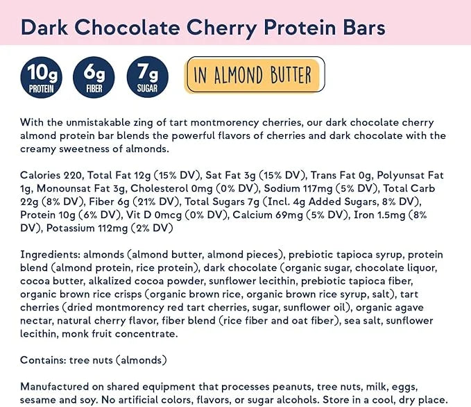 Zing Dark Chocolate Cherry Vegan Protein Bars, Gluten Free with High Protein, High Fiber, Dairy Free Nutrition Bars, Plant...