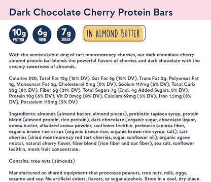 Zing Dark Chocolate Cherry Vegan Protein Bars, Gluten Free with High Protein, High Fiber, Dairy Free Nutrition Bars, Plant...
