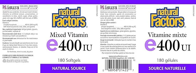 Natural Factors, Mixed Vitamin E 400 180 softgels (180 servings)