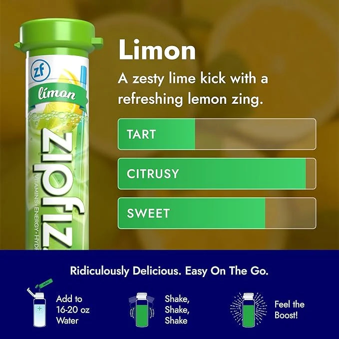 Zipfizz Daily Energy Drink Powder, Limon, 20 Pack | 3-in-1 Sustained Energy, Rapid Hydration, and Essential Vitamins | Sug...