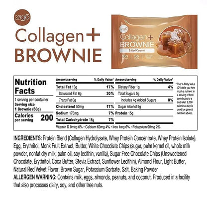 321glo Collagen Protein Brownie | Gluten Free, Low Sugar | Keto Snack for Women, Men, & Kids | 16g Protein, 6g Collagen | ...