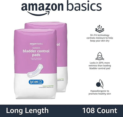 Amazon Basics Women's Incontinence Pads, Bladder 108 Count, (2 Packs 54)