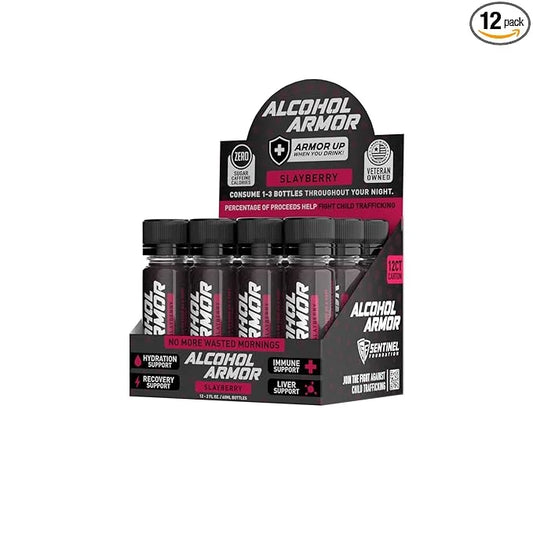 Alcohol Armor Slay Berry Elixir - Hydration Support, Essential Vitamins and Electrolytes, Vitamin B12, Milk Thistle - 12 P...