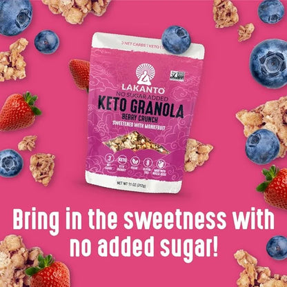 Lakanto Berry Crunch Granola - Delicious Snack, Quick Breakfast Cereal, Keto Friendly, Monk Fruit Sweetener, No Sugar Adde...