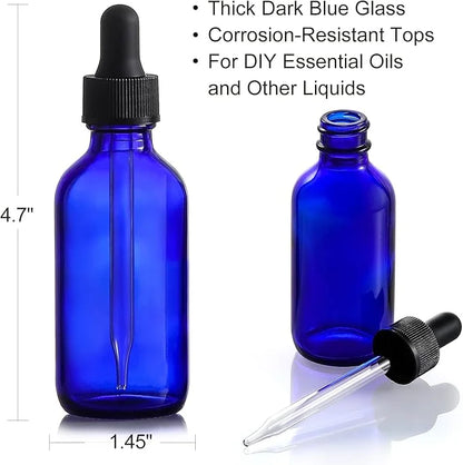 AOZITA 4 Pack, 2 oz Dropper Bottles with 1 Funnel & 4 Labels - 60ml Thick Dark Blue Glass Tincture Bottles with Eye Droppe...