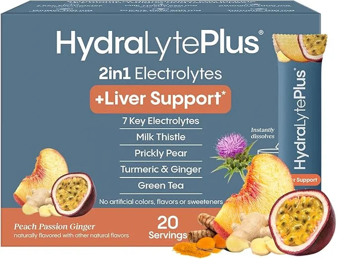 Hydralyte Liver Support + Electrolyte Mix with Milk Thistle, Turmeric, Ginger, Prickly Pear, Green Tea Extract Formulated ...