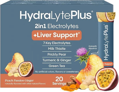 Hydralyte Liver Support + Electrolyte Mix with Milk Thistle, Turmeric, Ginger, Prickly Pear, Green Tea Extract Formulated ...