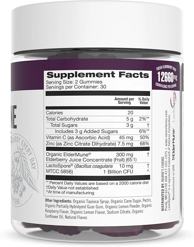 Norm's Farms Daily Immune Elderberry Gummies 60 Gummies