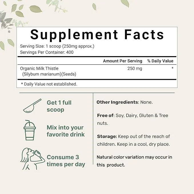 Organic Milk Thistle Tea Powder, 3.5 ounces | 400 Servings | Premium Milk Thistle Liver Detox Supplement | Contains Active...