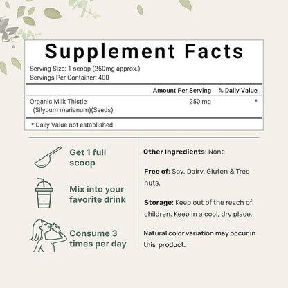 Organic Milk Thistle Tea Powder, 3.5 ounces | 400 Servings | Premium Milk Thistle Liver Detox Supplement | Contains Active...