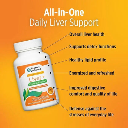 DOCTORS' PREFERRED Liver+ Revive & Restore 10-in-1 Formula 4’Liver and 60 Capsules