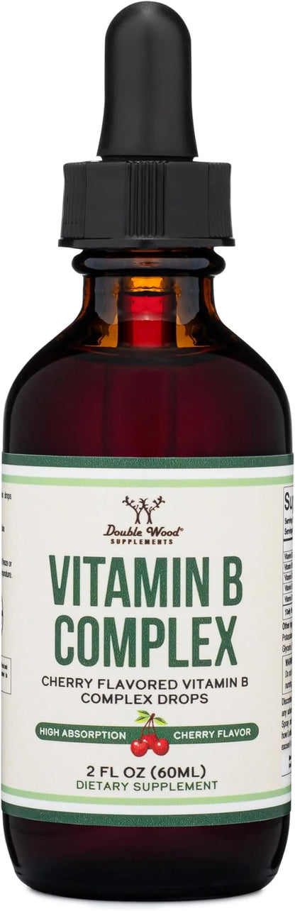 Double Wood Supplements Liquid Vitamin B Complex 2 Month B3, B6, B6, B7 B7 (Biotin), B9, and B12 - 2 FL