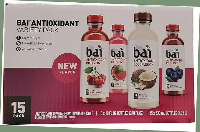 bai Antioxidant Caostal Beverages with Vitamin C Or E Variety Pack Of 15/18 Fl Ounce Net Wt 270 Fl Ounce - Product Image