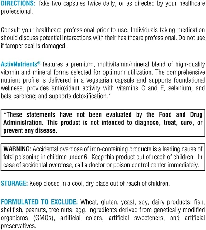 XYMOGEN ActivNutrients with Iron and Copper (240 Capsules)