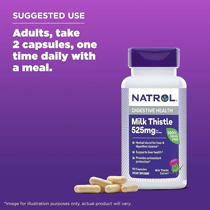 Natrol Milk Thistle 525 mg per 60 Capsules, 30 Day