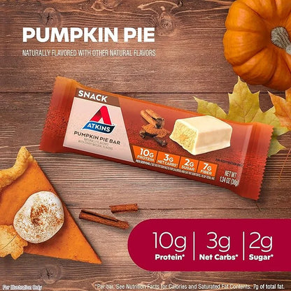 Atkins Pumpkin Pie Snack Bar, 10g Protein, 3g Net Carbs, 2g Sugar, High Fiber, 5 Count - Product Image