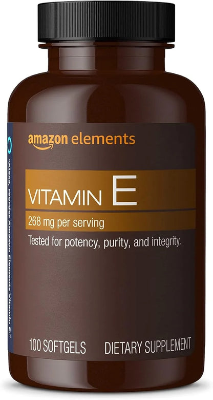 Amazon Elements Vitamin E, 400 IU, 100 Softgels, 100 days of supply (Packaging may vary) - Product Image