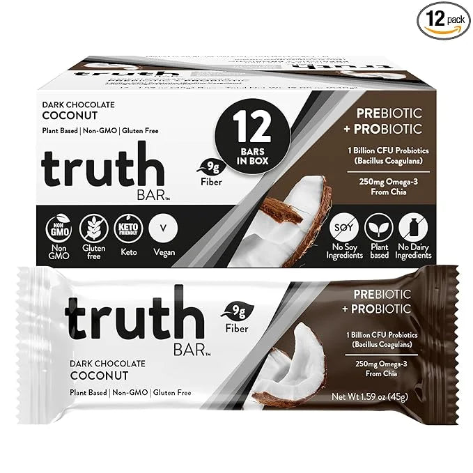 Truth Bar Prebiotic & Probiotic Keto Snack Vegan Bars with Omega-3's - Synbiotic High Fiber Snacks - Low Sugar, Kosher, Gl...