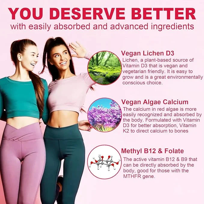 Sugar-Free Methylated Multivitamin for Women Gummies D3, E, B12, Iron,
