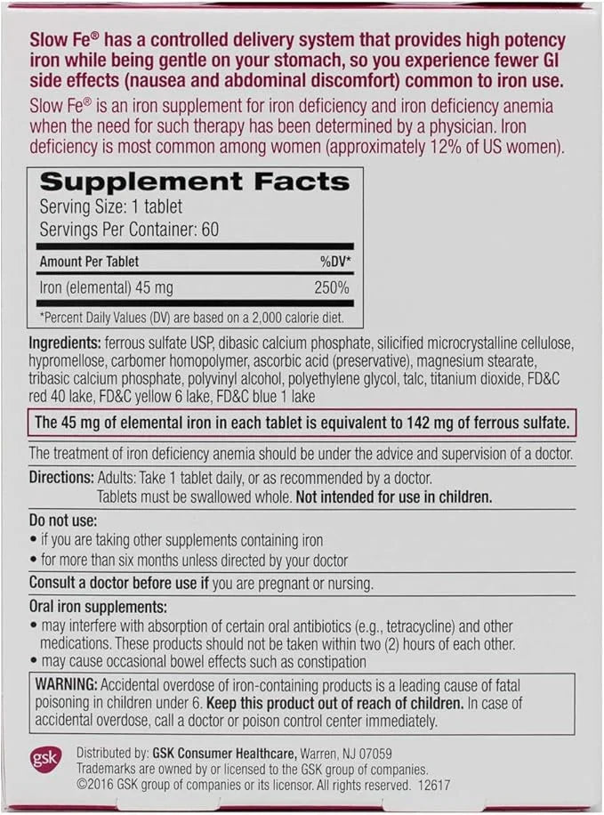 Slow Fe Slow Release Iron, Tablets, 60 ea - 2pc - Product Image