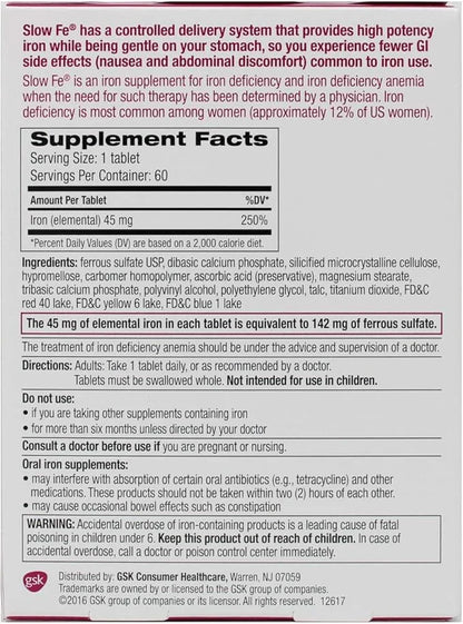 Slow Fe Slow Release Iron, Tablets, 60 ea - 2pc - Product Image