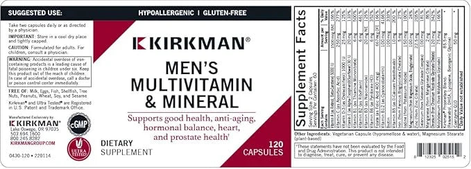 Kirkman 60 to 90 Men’s Multi-Vitamin and Mineral Boost || 120 Vegetarian Capsules || Provides Comprehensive Vitamin and Mi...