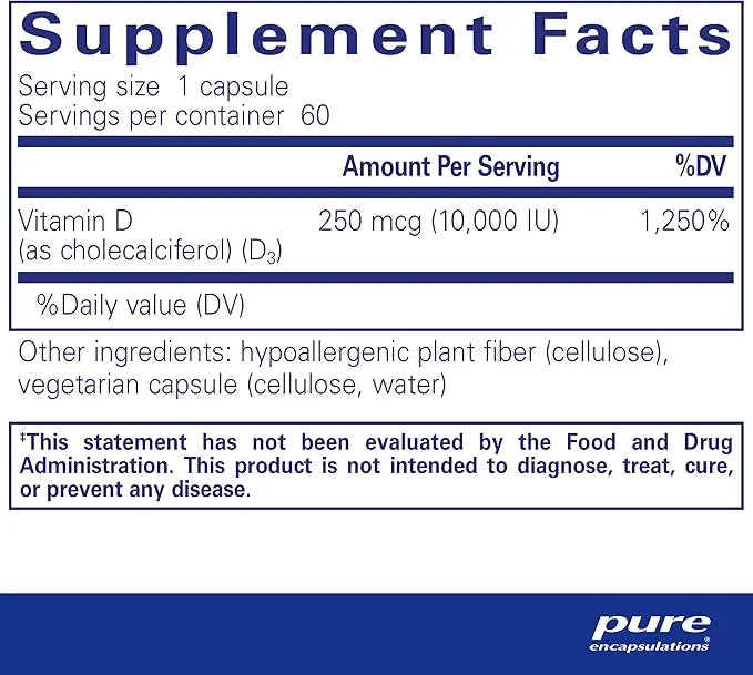 Pure Encapsulations Vitamin D3 250 mcg (10,000 IU) 60 Capsules