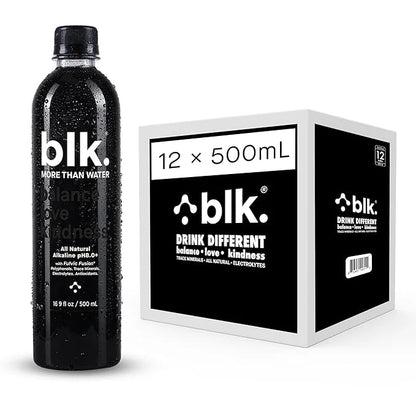 blk. Natural Mineral Alkaline Water, 16.9 oz. (500 mL), 12 Pack, 8 pH Water, Bioavailable Fulvic & Humic Acid Extract, Tra...